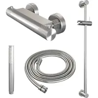 Brauer Brushed Carving thermostatische douchekraan met glijstang en staafhanddouche RVS geborsteld PVD