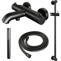 Brauer Carving Badthermostaat Met Glijstangset - Staafhanddouche - Mat Zwart - Messing - Kranen, Douchekranen, Douchesets, Opbouw Douchesets, - Kranen, Douchekranen, Douchesets, Opbouw douchesets,