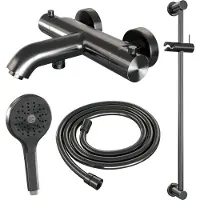 Brauer Gunmetal Edition thermostatische badkraan met glijstang en 3 standen handdouche gunmetal geborsteld PVD