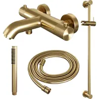 Brauer Gold Carving thermostatische badkraan met glijstang en staafhanddouche geborsteld messing PVD