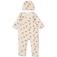 Feetje geschenkset boxpak + muts met all over print offwhite/bruin Ecru Jongens/Meisjes Stretchkatoen Ronde hals - maat 74