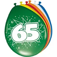 Folat Verjaardagfeest leeftijd ballonnen - 65 jaar - 16x stuks - multi - 30 cm