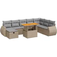 vidaXL 9-delige tuinmeubelset met kussens, beige, polyrotan, acaciahout