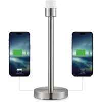 Home Sweet Home Moderne Tafellamp Voet in Zandnikkel - 14 x 14 x 39 cm - Inclusief USB A+C poort - Klassieke nachtlampjes voor de slaapkamer - voor Lampenkap met max.35cm - E27 Bedlamp - Lichtbron niet inbegrepen