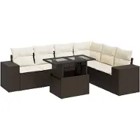 vidaXL 7-delige Loungeset met kussens poly rattan bruin