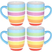 Secret De Gourmet Koffiemokken Curacao - 4x stuks - Keramiek - multi kleuren blauw - 300 ml - 8 x 11 cm - Luxe uitstraling