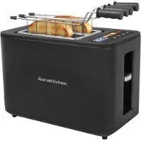 AoraKitchen Broodrooster met Tostiklemmen - 6 Warmteniveaus - Led Scherm - Toaster - Timer - Zwart