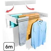 Bodo Droogrek Inklapbaar - Wanddroogrek - 100 cm - Inclusief Boormal - Vernieuwd 2025 Model - Wasrek Hangend - Uitklapbaar - Muur - Ophangbaar - 6m Drooglengte - Wit