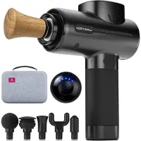 Northwall Massage Gun Professioneel PRO - Massage Pistool Inclusief Koffer en 6 Opzetstukken incl. Eikenhouten Massagekop - Krachtig en Draadloos Sport en Relax Massage Apparaat