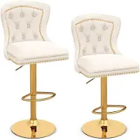 Costway Set van 2 barkrukken, barstoelen, 67-87 cm, in hoogte verstelbaar, van fluweel, keukenkruk met rugleuning en metalen voet, barkruk draaibaar voor thuis, bar en restaurant