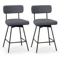 Costway Set van 2 barkrukken, draaibaar, barstoel bekleed met rugleuning en voetensteun, 63,5 cm zithoogte, keukenstoel met metalen frame, moderne barkruk voor keuken, eetkamer