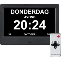 Brixy Dementieklok - 24 Alarmfuncties - Incl. Afstandsbediening - Automatische Dimfunctie - Kalenderklok - Zwart