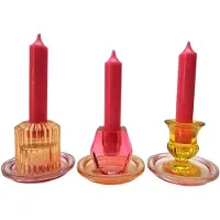 Daan Kromhout Glazen kandelaars voor dinerkaar in fuchsia set van 3 stuks