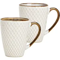 Secret De Gourmet Koffiemokken Marbella - 2x stuks - Keramiek - wit/goud - 300 ml - 8 x 11 cm - Luxe uitstraling
