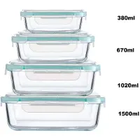Cheffinger Glazen Vershoudbakjes - 4-delig - Meal Prep Bakjes - Lunchbox - BPA vrij - Glas