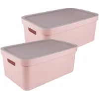 Sunware opbergbox Sigma - 2x - met deksel - kunststof - 45L - lichtroze - opbergbakken - 39x59x24 cm