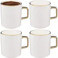Secret De Gourmet Koffiemokken Athena - 4x stuks - Keramiek - wit/goud - 350 ml - 8 x 9 cm