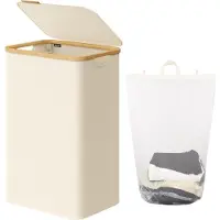 BOTC Wasmand - Wassorteerder - 105L Capaciteit - Bamboe Wasmand met Deksel - 73*44*33cm - Crème wit