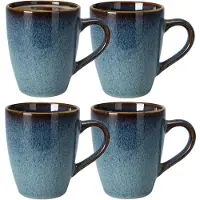 Excellent houseware Koffiemokken Pompei - 4x stuks - Keramiek - blauw - 350 ml - 9 x 11 cm - old stone look