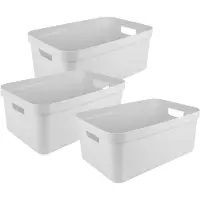 Sunware opbergbox Sigma - 3x - kunststof - 45 liter - wit - opberg dozen/bakken - opbergers - 39 x 59 x 24 cm