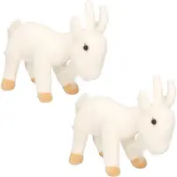 Cornelissen pluche geit knuffel - 2x stuks - wit - 22 cm - Geiten knuffeldieren - Boerderij dieren