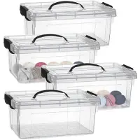 PlasticForte Opslagbox - 4x - met deksel - transparant grijs - 8.5 liter - 36 x 26 x 15 cm - kunststof - opbergdoos - opbergen