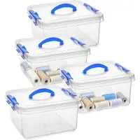 PlasticForte Opslagbox - 4x - met deksel - transparant blauw - 5 liter - 24 x 24 x 13 cm - kunststof - opbergdoos - opbergen