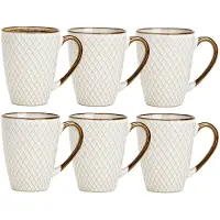 Secret De Gourmet Koffiemokken Marbella - 6x stuks - Keramiek - wit/goud - 300 ml - 8 x 11 cm - Luxe uitstraling
