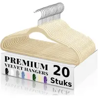 BOTC Fluwelen Kleerhangers - Kledinghangers - Metalen Haak - 20 Stuks - Antislip - Gebroken wit