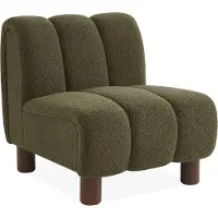 Sweeek Relaxfauteuil met afgeronde poten in hout en boucléstof Donker kaki