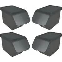 Sunware Sigma Home sorteer bak met deksel - 4x - afvalbak - antraciet - stapelbaar - 30L - 49 x 27 x 30 cm