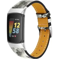 Strap-it Modern leren bandje met gespsluiting - geschikt voor Fitbit Charge 5 / Fitbit Charge 6 (slangenprint)
