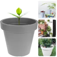 Cheqo Ronde Grijze Bloempot - Plantenbot Grijs - 20cm - Kunststof Pot voor Binnen en Buiten