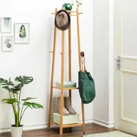 UNHO Bamboe Kapstok - Kapstok - Kledinghanger - Kapstok - met plank en 8 haken - Vrijstaand - voor hoeden, kleding, tassen, schoenen