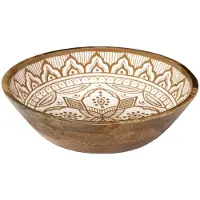 Home Deco Factory Salade serveer schaal - Fruitschaal/fruitmand - mango hout - D28 x H7 cm - bruin/print - Pure luxe