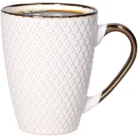 Secret De Gourmet Koffiemokken Harlekijn - 1x stuks - Keramiek - wit/goud - 300 ml - 8 x 11 cm - Luxe uitstraling