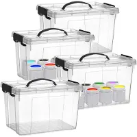 PlasticForte Opslagbox - 4x - met deksel - transparant grijs - 11 liter - 34 x 24 x 21 cm - kunststof - opbergdoos - opbergen