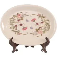 Clayre & Eef Onderbord 25x18x2 cm Beige Roze Keramiek Bloemen