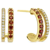 New Bling - 9NB-1577 - 925 zilveren oorringen met rode en witte zirconia stenen - goudkleurig