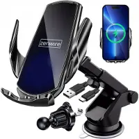 Zenwire W30 - Autohouder met Draadloze Oplader - 15W Draadloos Snelladen - Automatische Sluiting - 360° Rotatie