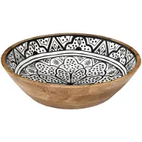 Home Deco Factory Salade serveer schaal - Fruitschaal/fruitmand - mango hout - D28 x H7 cm - bruin/print - Pure luxe