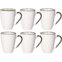 Secret De Gourmet Koffiemokken Harlekijn - 6x stuks - Keramiek - wit/goud - 300 ml - 8 x 11 cm - Luxe uitstraling