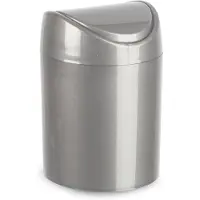 PlasticForte Mini prullenbakje - zilvergrijs - kunststof - met klepdeksel - keuken aanrecht/tafel model - 1,4L - 12 x 17 cm
