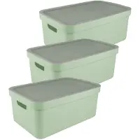 Sunware opbergbox Sigma - 3x - met deksel - kunststof - 45L - lichtgroen - opbergbakken - 39x59x24 cm