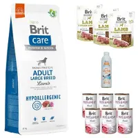 Brit care large breed lamb 12kg met 6 blikken & 3 snacks & zalmolie maandpakket hondenvoer