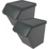 Sunware Sigma Home sorteer bak met deksel - 2x - afvalbak - antraciet - stapelbaar - 60L - 49 x 39 x 45 cm