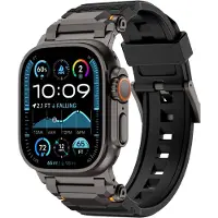 Strap-it Luxe 'Adventurer' siliconen band - geschikt voor Apple Watch Series 1/2/3/4/5/6/7/8/9/10/11/SE/SE2/SE3/Ultra (2/3) - grote maten 44mm / 45mm / 46mm / 49mm (zwart met zwart)