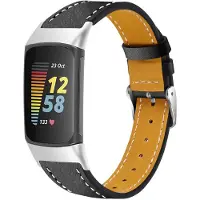 Strap-it Modern leren bandje met gespsluiting - geschikt voor Fitbit Charge 5 / Fitbit Charge 6 (zwart)