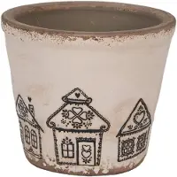 Clayre & Eef Keramiek Bloempot voor Binnen – Beige Gingerbread house – Rustieke Pot – Ø 12 cm – Gingerbread housemotief