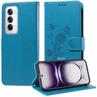 Mobigear Telefoonhoesje geschikt voor OPPO Reno 12 Pro Hoesje | Flowers Bookcase Portemonnee | Pasjeshouder voor 3 Pasjes | Telefoonhoesje voor Pinpas / OV Kaart / Rijbewijs - Blauw